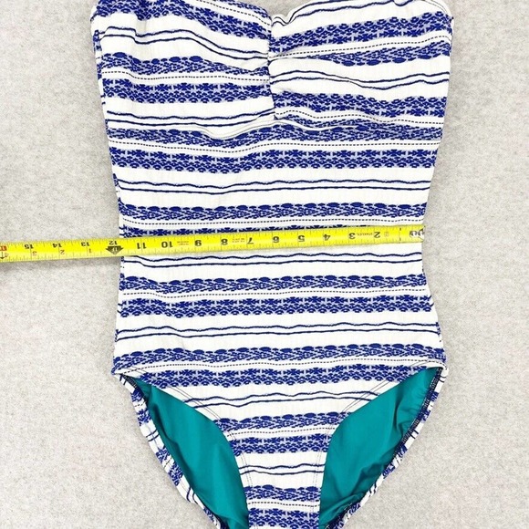 Popina Sadie One Piece Swimsuit Size Large Blue Danube Retro Stripe Blue Tank - Picture 5 of 11